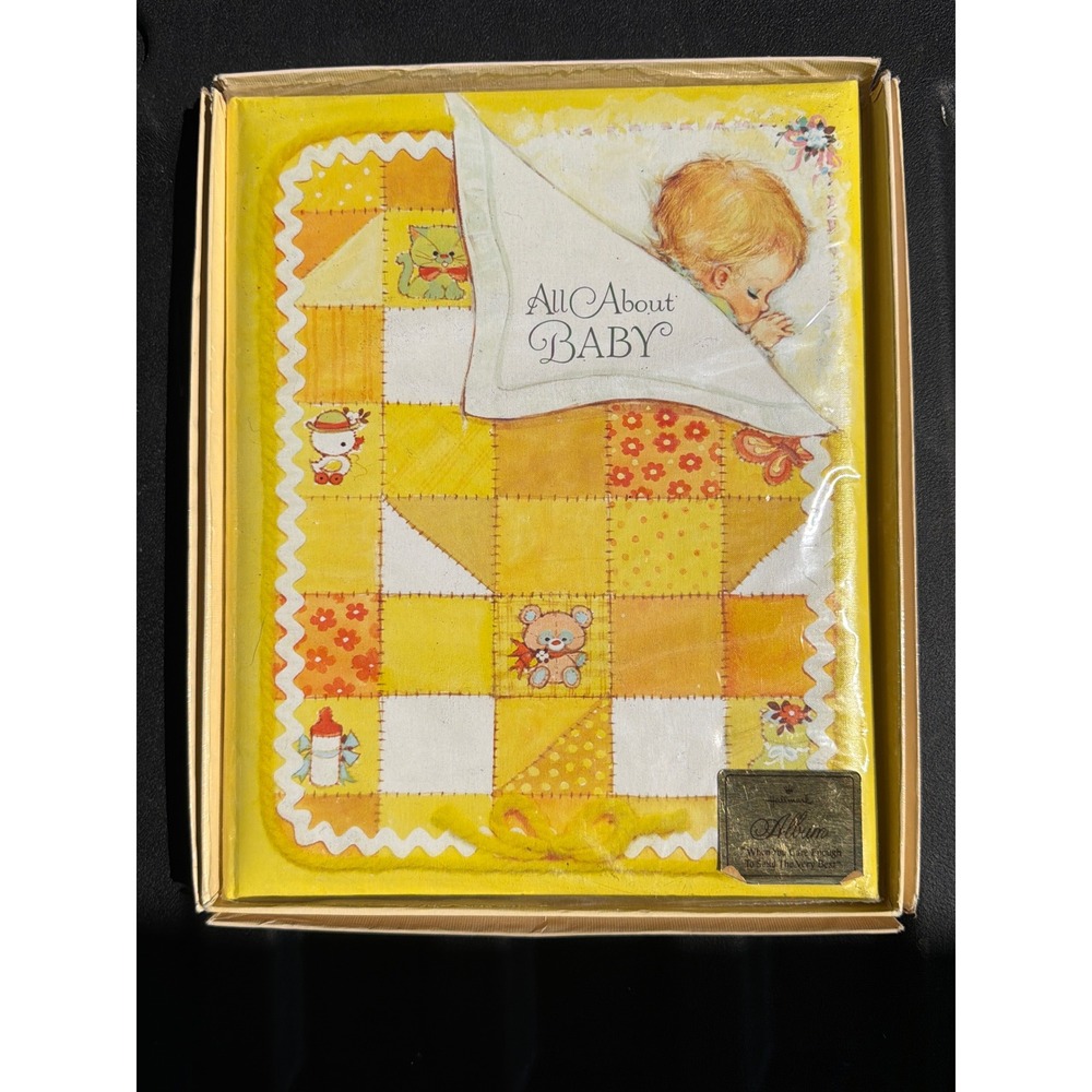 Vintage Hallmark All About Baby Keepsake Album Yellow Patchwork Quilt NIB